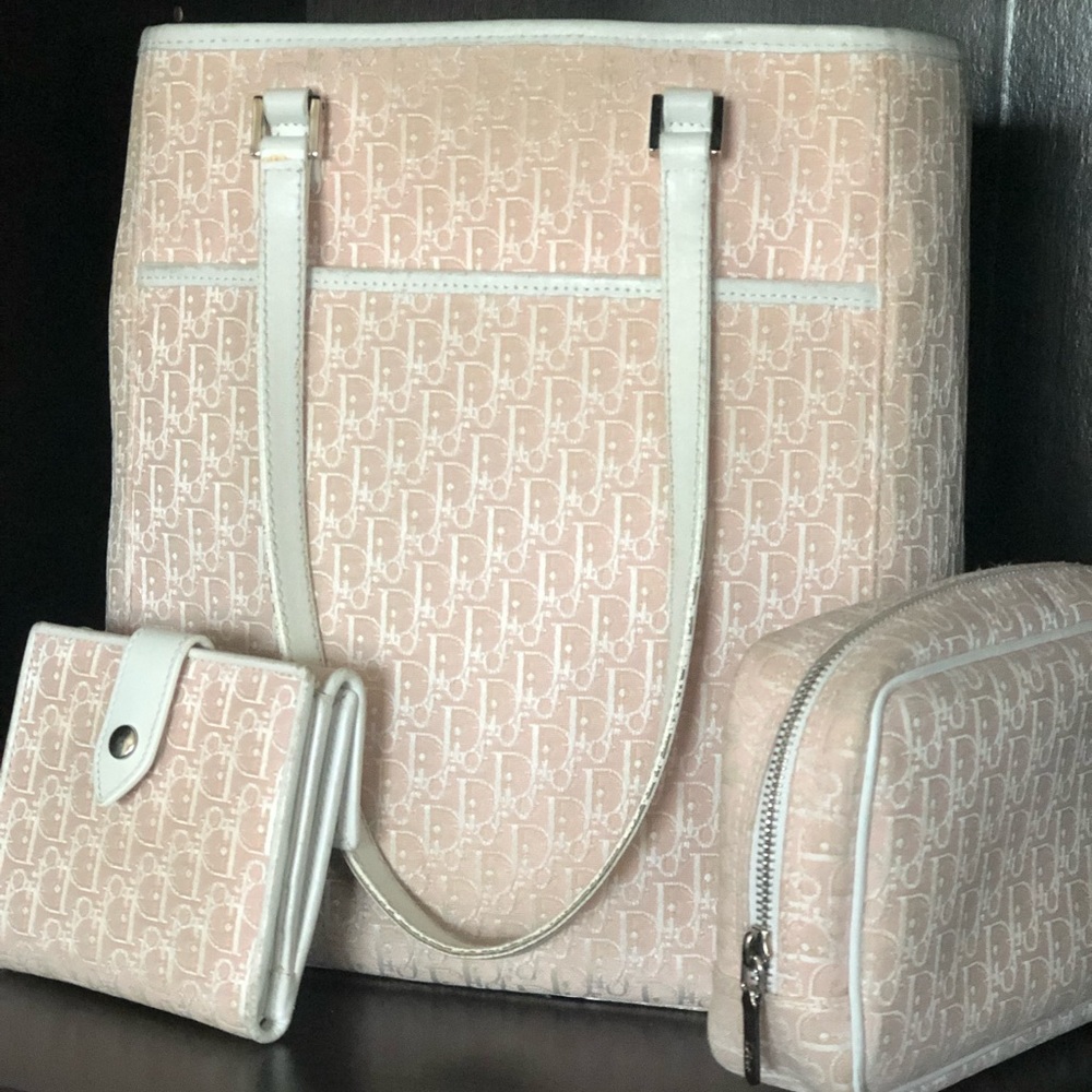 Authentic pink monogrammed Christian Dior purse
